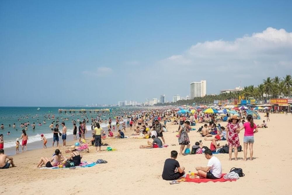 Tắm biển và vui chơi trên bãi cát là những hoạt động yêu thích của du khách khi đến Cửa Tùng.